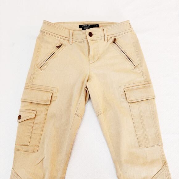 Lauren Ralph Lauren Cargo Carpenter Style Denim Jeans Cream/Tan Size 04 - Picture 5 of 9